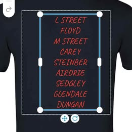 Merritt Square t shirts with streets on back